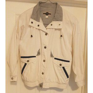 Vintage Out Brook Mens Jacket Large White With Stylish Blue Accents Easy Snap Up